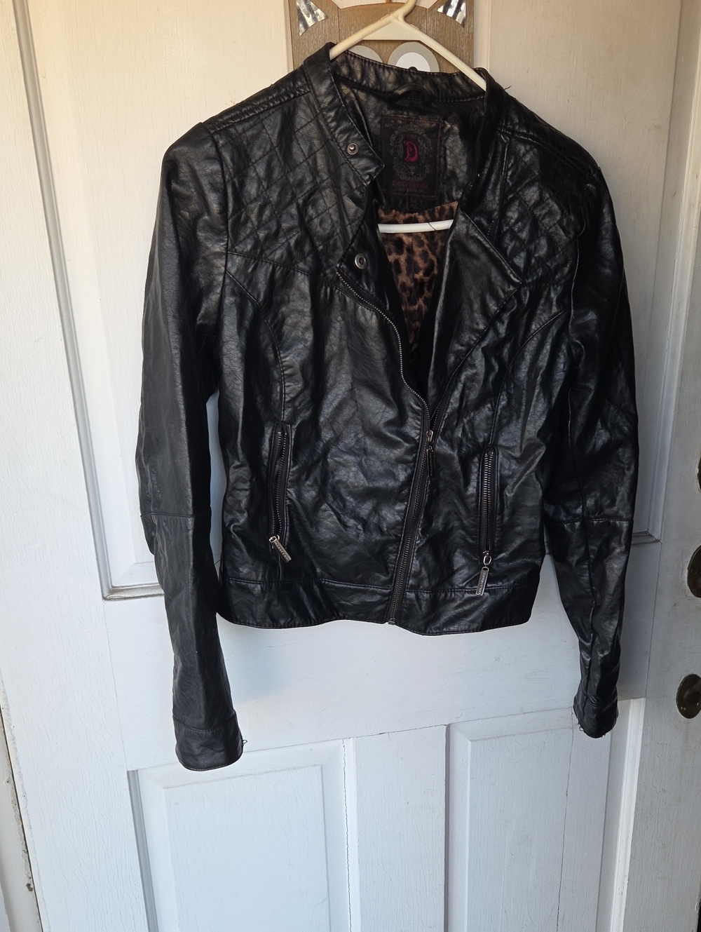 NYC Doll House Y2k Medium Black Quilted Faux Leather Biker Jacket
